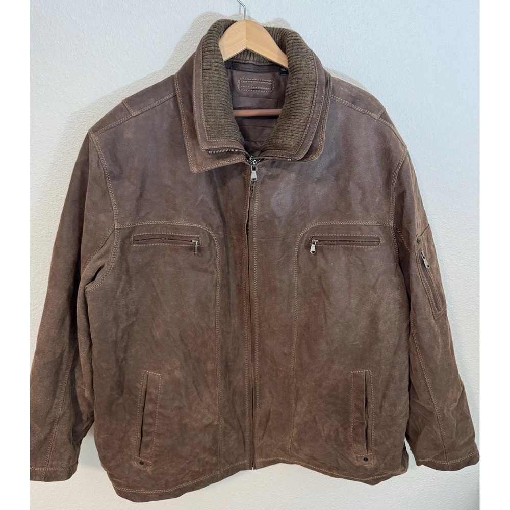 Roundtree & Yorke Men's Genuine Leather Bomber Jacket Brown Full Zip Size 3XB